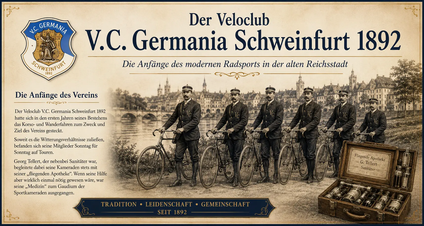 Historische Velocipedisten auf ihren Hochrädern in Schweinfurt um 1892